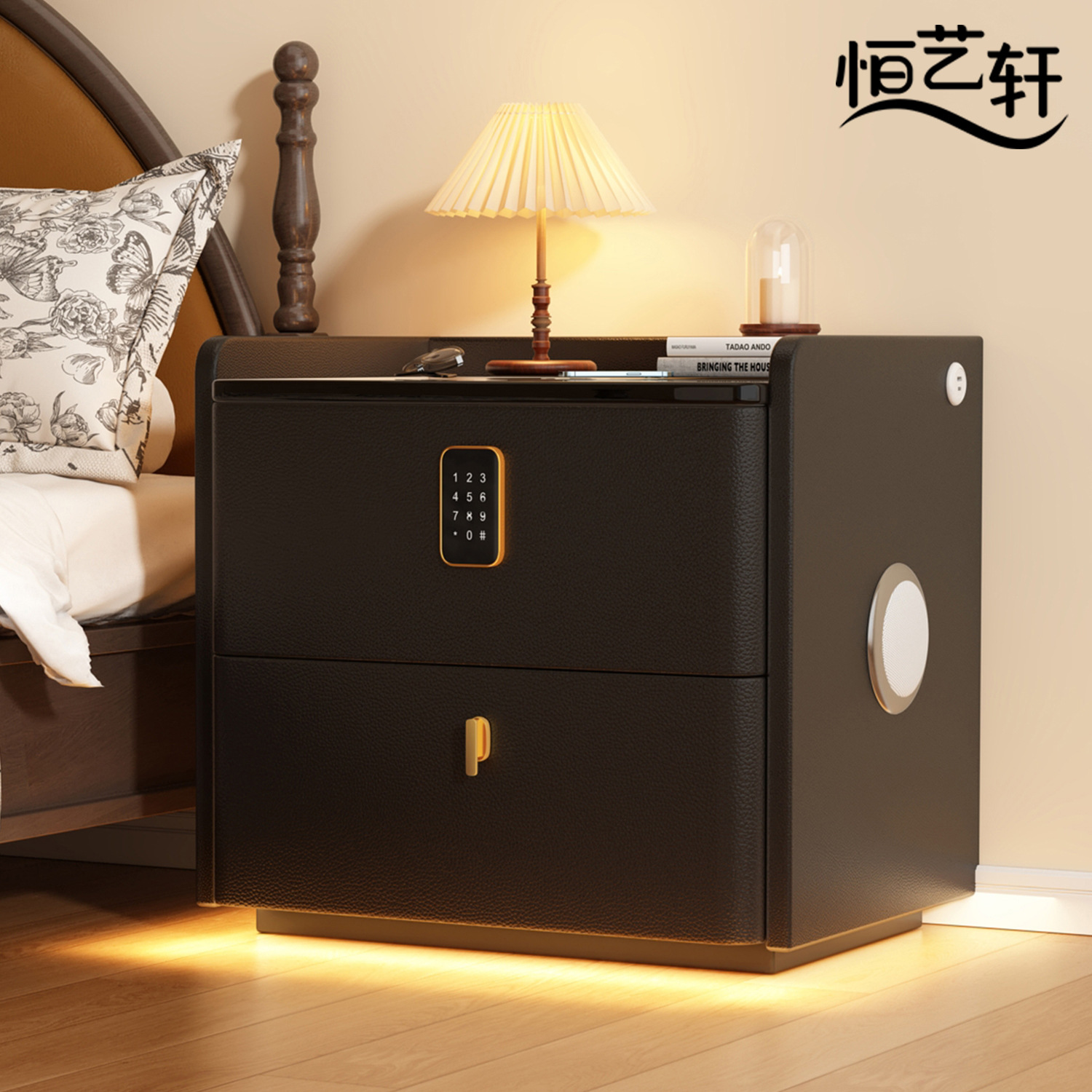 Home High-End Bedroom Internet Celebrity Smart Sensor Lamp Bedside Storage Cabinet with Password Lock Audio Bedside Table