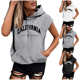 2025 cross-border foreign trade new product European size large size sleeveless hooded thin summer sweatshirt for women