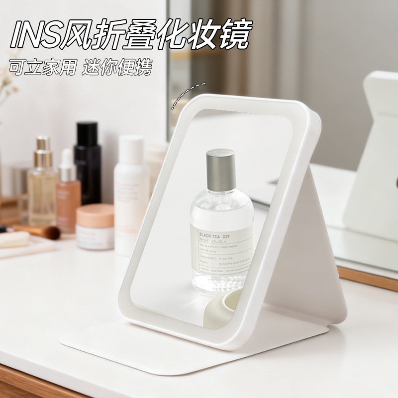 Espejo de maquillaje LED especial transfronterizo al por mayor espejo de maquillaje cuadrado plegable recargable espejo de maquillaje femenino dormitorio espejo de maquillaje portátil