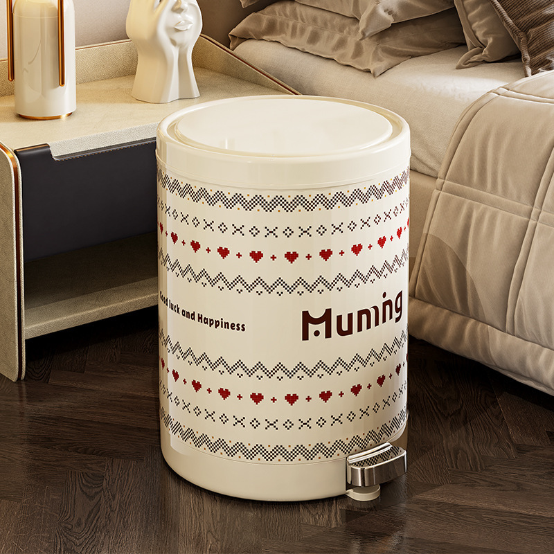 Carefully Selected Cartoon Trash Cans with Lids for Home Use, Large Size, High Aesthetic Value, Foot-Operated, Suitable for Bedroom, Living Room, and Bathroom Waste Storage