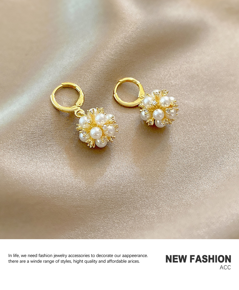 Korean simple pearl earrings microinlaid zircon geometric copper earringspicture3