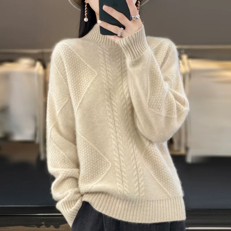 Демисезонный шерстяной свитер, дружелюбная к телу рубашка, увеличенная толщина, высокий воротник, oversize