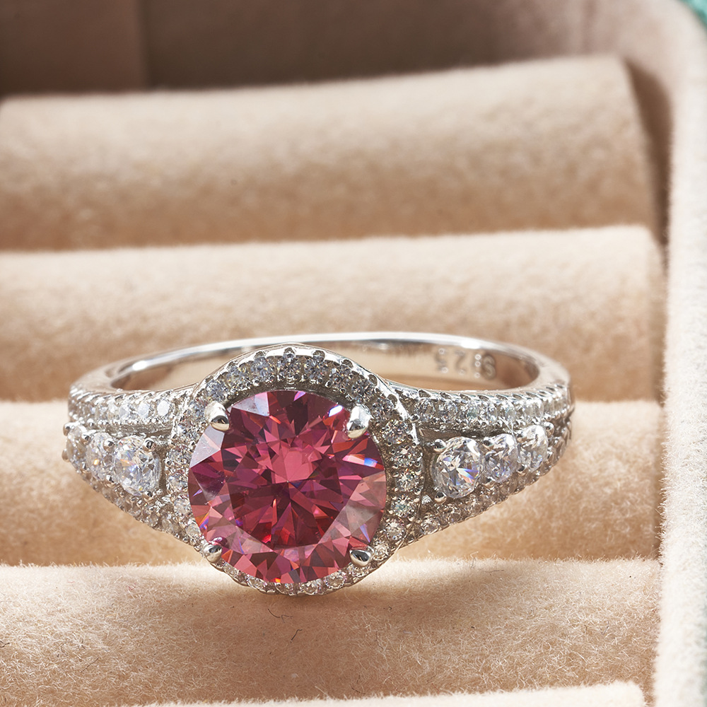 2 quilates 8mm anillo de piedra rosa s925 plata esterlina joyería fabricantes de anillo de piedra de color de piedra de piedra de color