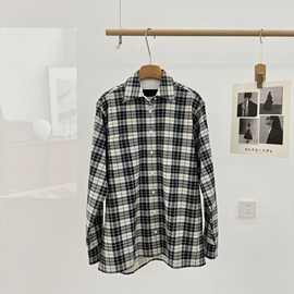 格子衬衫男长袖宽松休闲磨毛寸衫春秋新款港风上衣双面衬衫