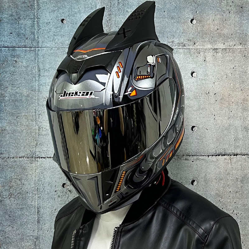 JIEKAI coche eléctrico bicicleta casco hombres y mujeres casco completo cuatro estaciones doble espejo bluetooth personalidad casco gris mentira carrera