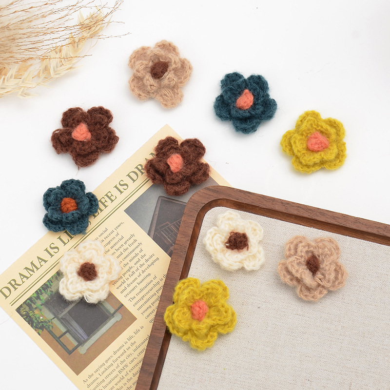 Autumn and Winter Cute Ins Simple Style Woolen Flowers DIY Jewelry Accessories Handmade Crochet Decoration Stereo Colorfulful Flowers Autumn and Winter Cute Ins Simple Style Woolen Flowers DIY Jewelry Accessories Handmade Crochet Decoration Stereo Colorfulful Flowers