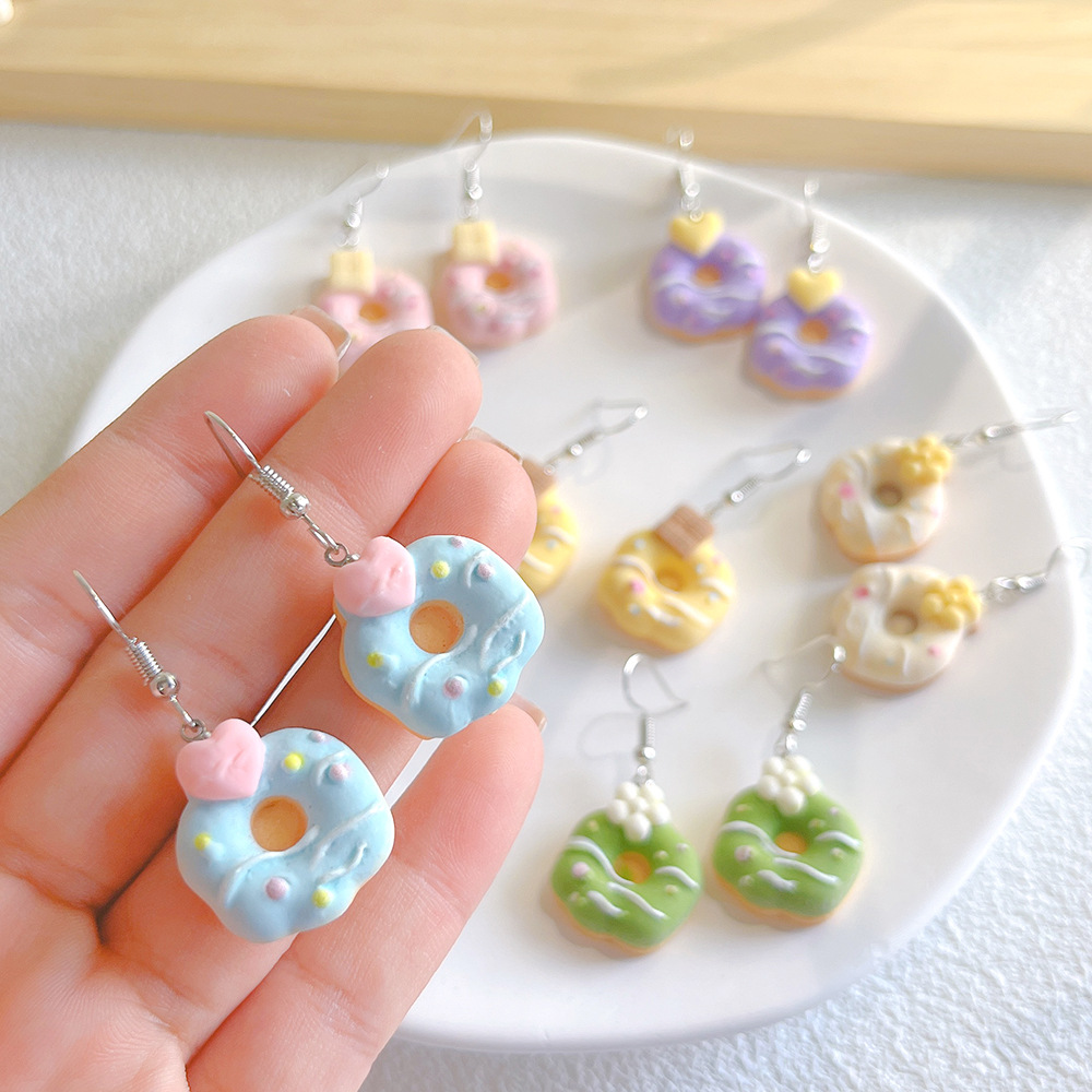 1 Pair Cute Donuts Resin Drop Earrings display picture 4