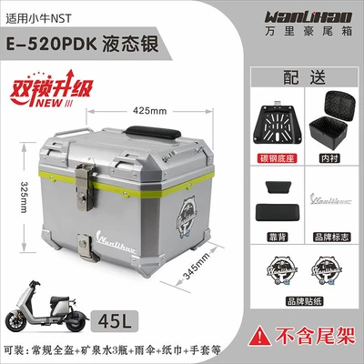 Motorcycle trunk | for motorcycles - double-lock-nst-maverick-liquid-silver-520p-with-double-black-backrest-lining