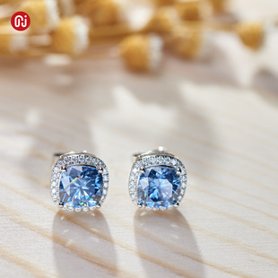 Gigajewe 4.5Ct White Gold Cushion Cut Blue Push Back Moissanite Earrings, Stud Earrings