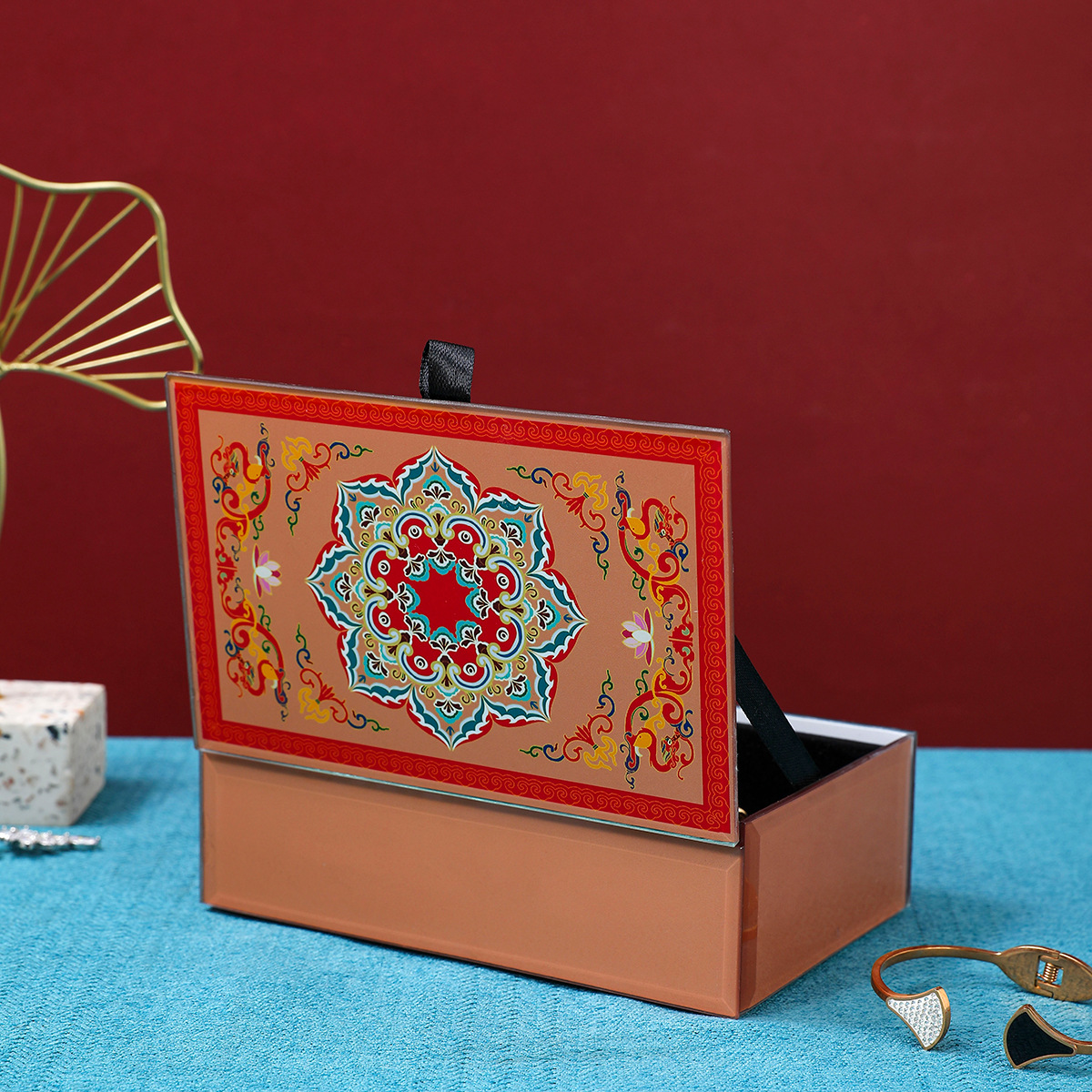 直播复古民族风玻璃收纳盒珠宝首饰包装盒轻奢礼品包装盒饰品盒子