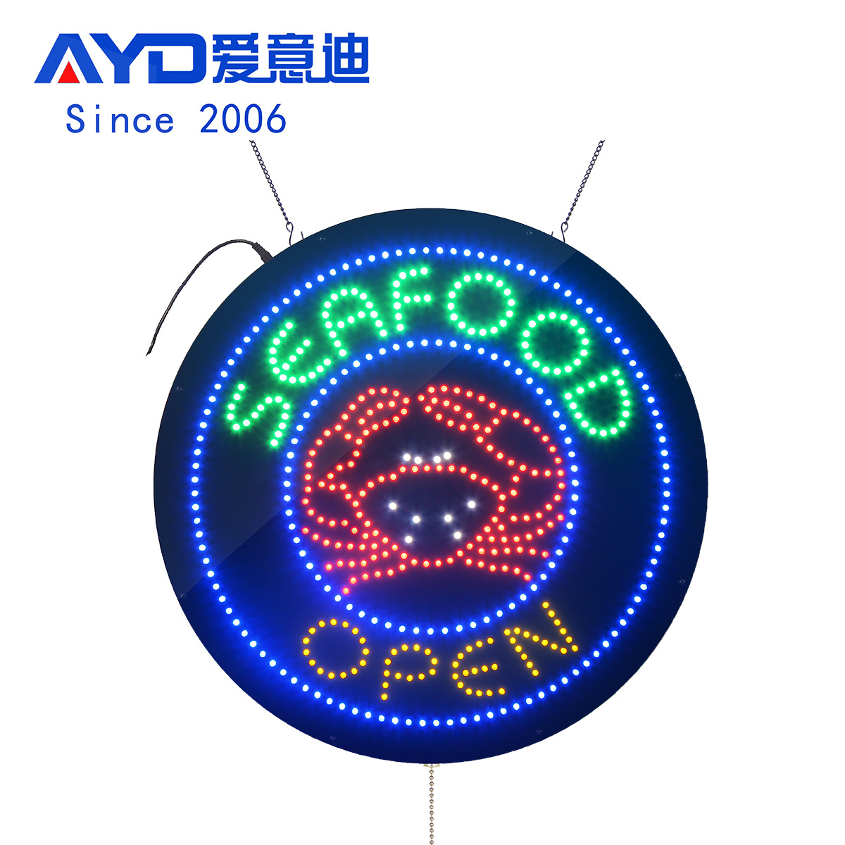 厂家直销海鲜店灯牌led广告牌 led open sign 圆形发光字发光招牌