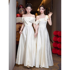 ウェディングブライズメイドドレスサテンハイエンドシスターズグループドレスウェディングシャンパンカラー小柄な気質ドレススリムドレス