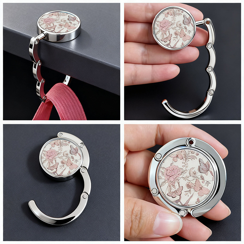 Gancho Metálico Plegable de Escritorio para Bolsos de Aleación de Metal Plegable, Redondo para Escritorio y Hogar