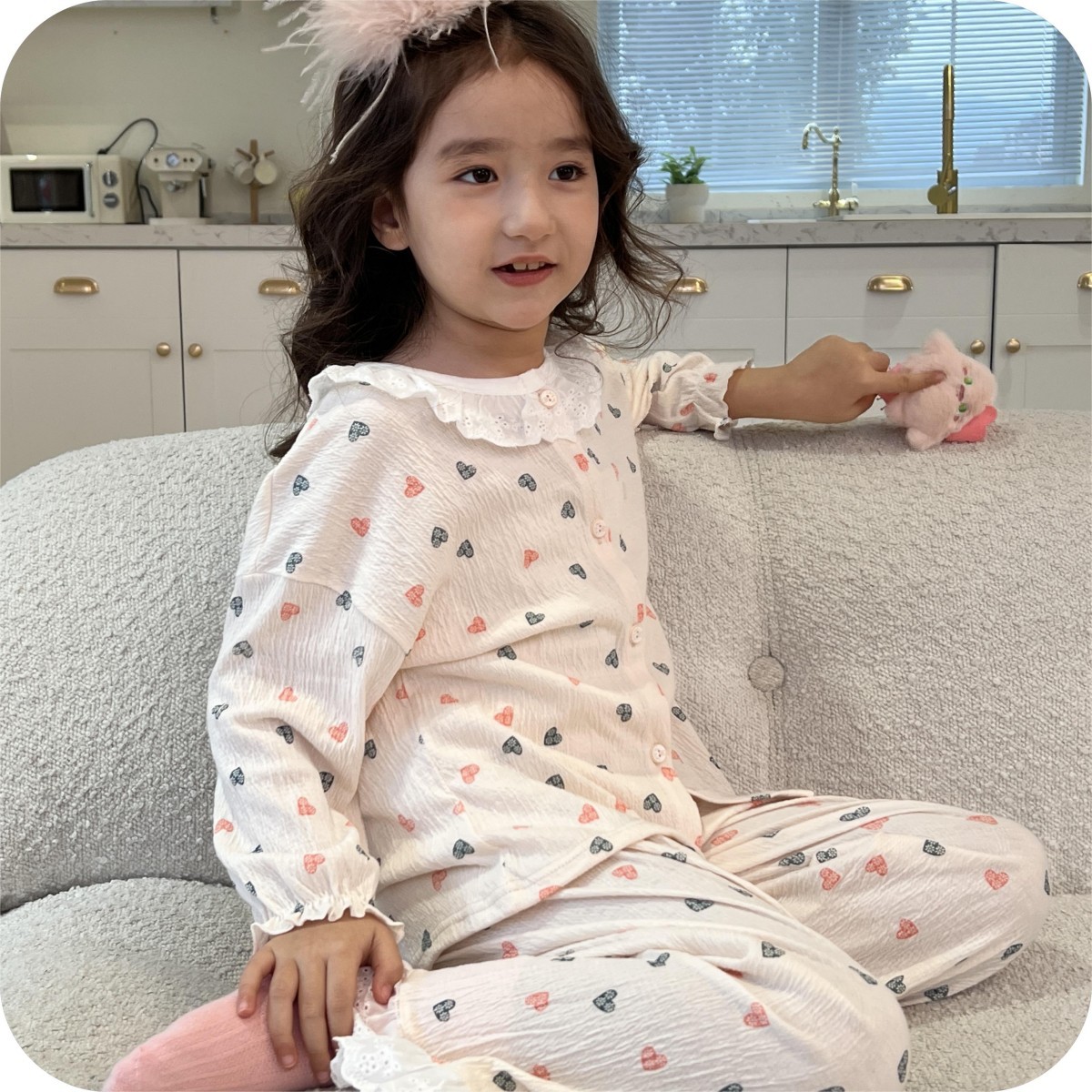 Su bebé, traje de hilo de algodón elástico para niños, cárdigan de primavera y verano, ropa de hogar para niños y niñas, ropa de aire acondicionado linda coreana