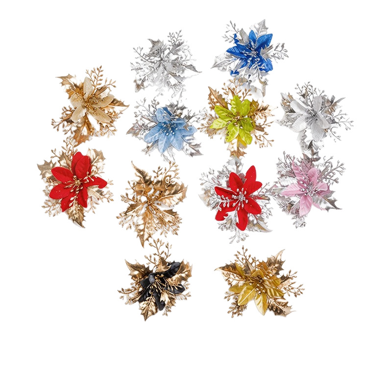 Decoración de Navidad flor de imitación de flores de polvo de oro accesorios de guirlanda de nieve multicolor opcional 12cm decoración de vacaciones image 6