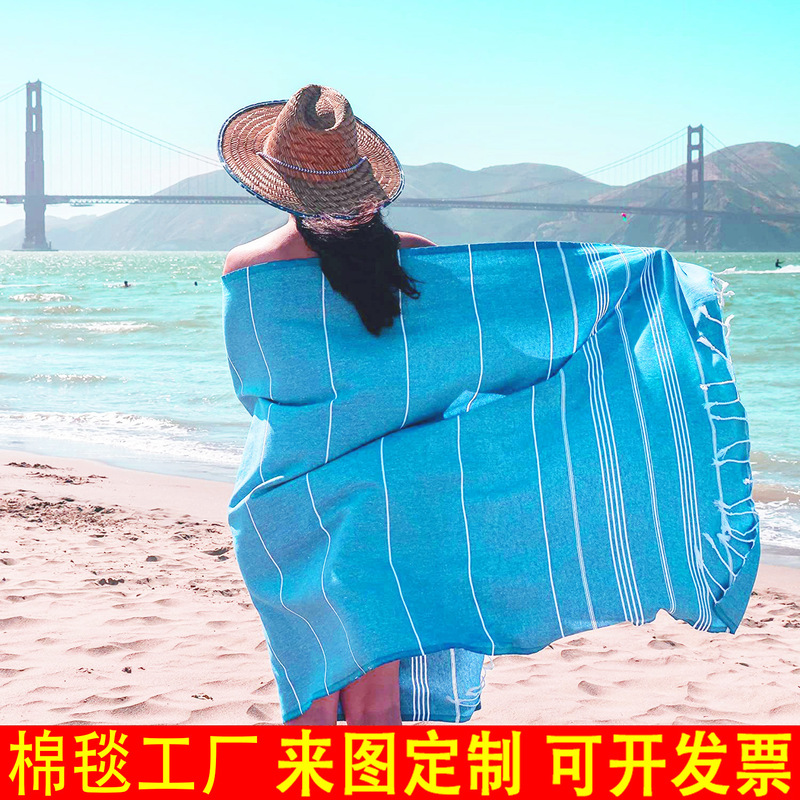 Turkey Beach Towel Turkey Towel Ear Tassel Beach Towel Striped Bath Towel Quick-drying Embroidered