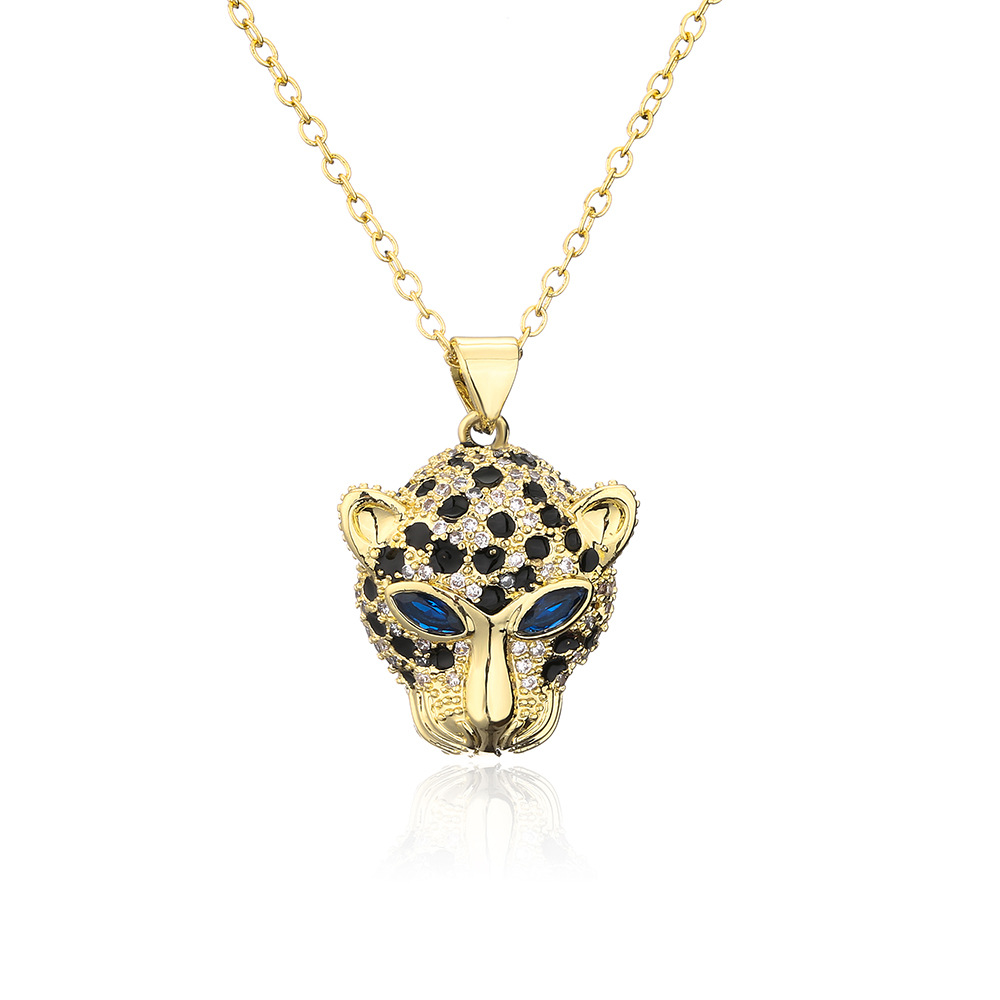 new leopard head plated 18K gold zircon animal copper necklace