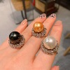 Ring from pearl, beads, adjustable accessory, with gem