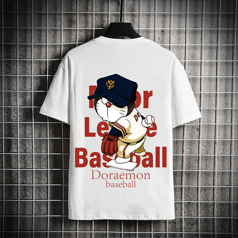 Summer New Japanese Short-sleeved T-shirt Men's Trendy Cartoon Printed Half-sleeved White Korean Ice-sensitive T-shirt tee