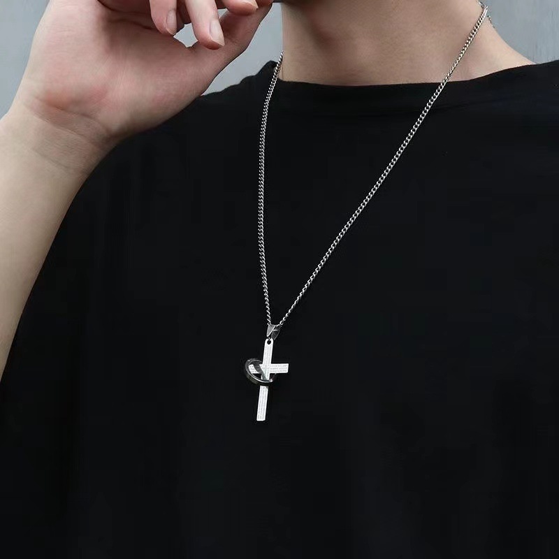 16g Weight Pendant Necklace Classification Hip-hop Cross Titanium Steel Patchwork Pendant Necklace