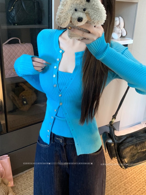 纯欲设计感防晒套装女秋季2025新款长袖针织开衫吊带背心两件套潮|undefined