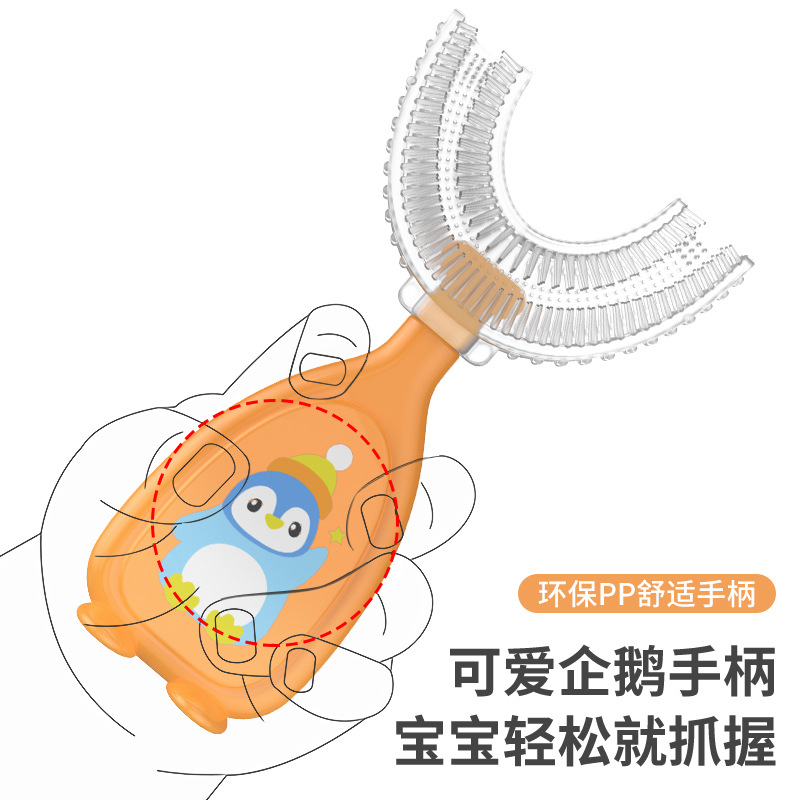 Inglés tarjeta de nuevo manual infantil cepillo de dientes en forma de U cepillo de dientes de silicona bebé boca en boca cepillo de limpieza oral al por mayor