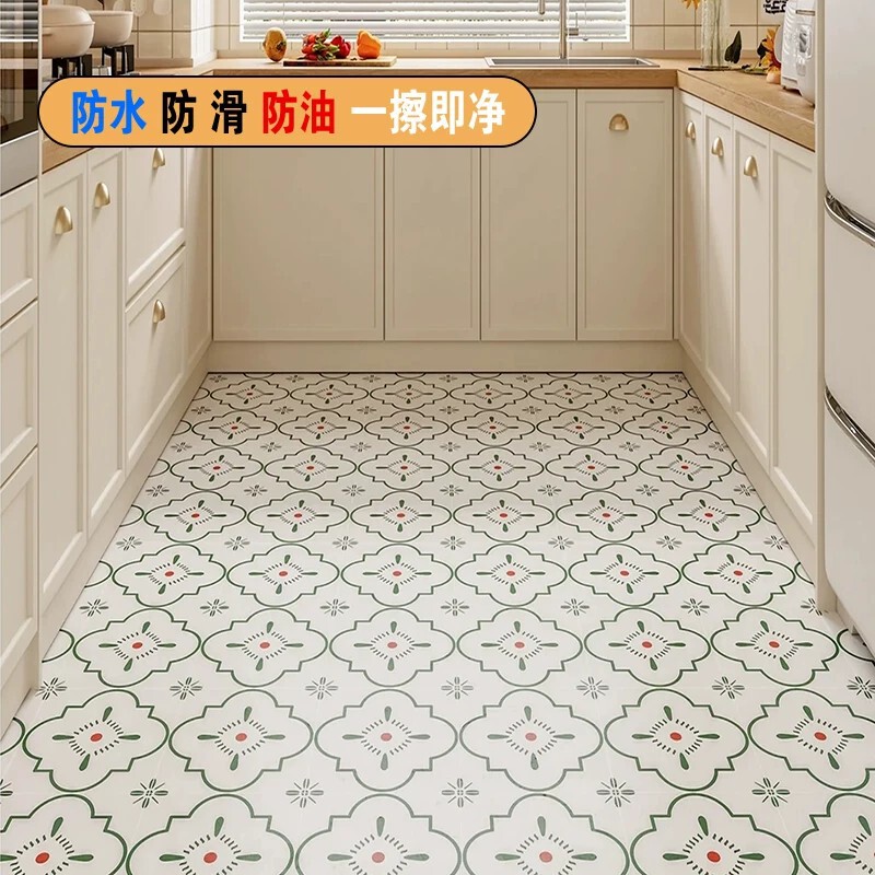 Fresh and Simple Floral Pvc Floor Mat for Kitchen and Dining Room, Waterproof and Oil-Proof Foot Mat for Living Room and Room, Stain-Resistant and Easy-To-Clean Floor Mat Fresh and Simple Floral Pvc Floor Mat for Kitchen and Dining Room, Waterproof and Oil-Proof Foot Mat for Living Room and Room, Stain-Resistant and Easy-To-Clean Floor Mat
