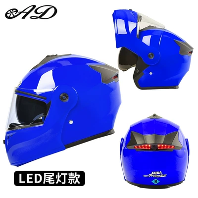 Light Full-Face Helmet for Men, Motorcycle: Motosiklet kaskı (dəbilqə) - 3c-tail-light-model-blue-hd-mirror