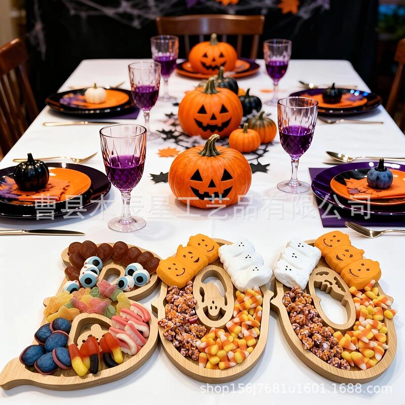 Halloween Wooden Tray Table Decoration Christmas Serving Tray Fruit Paper Cup Cheese Plate Halloween Decoration