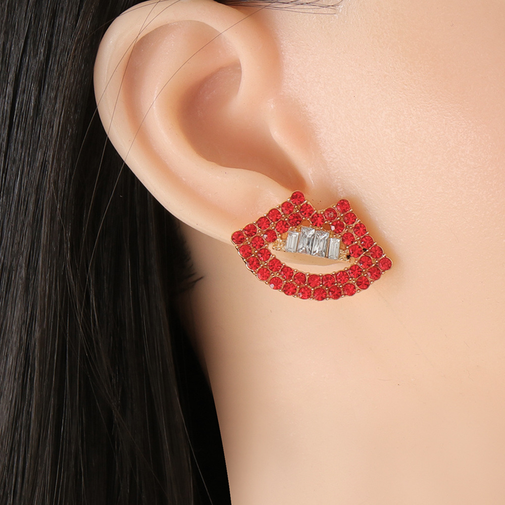Fashion Red Lips Diamond Alloy Earrings Wholesale display picture 2