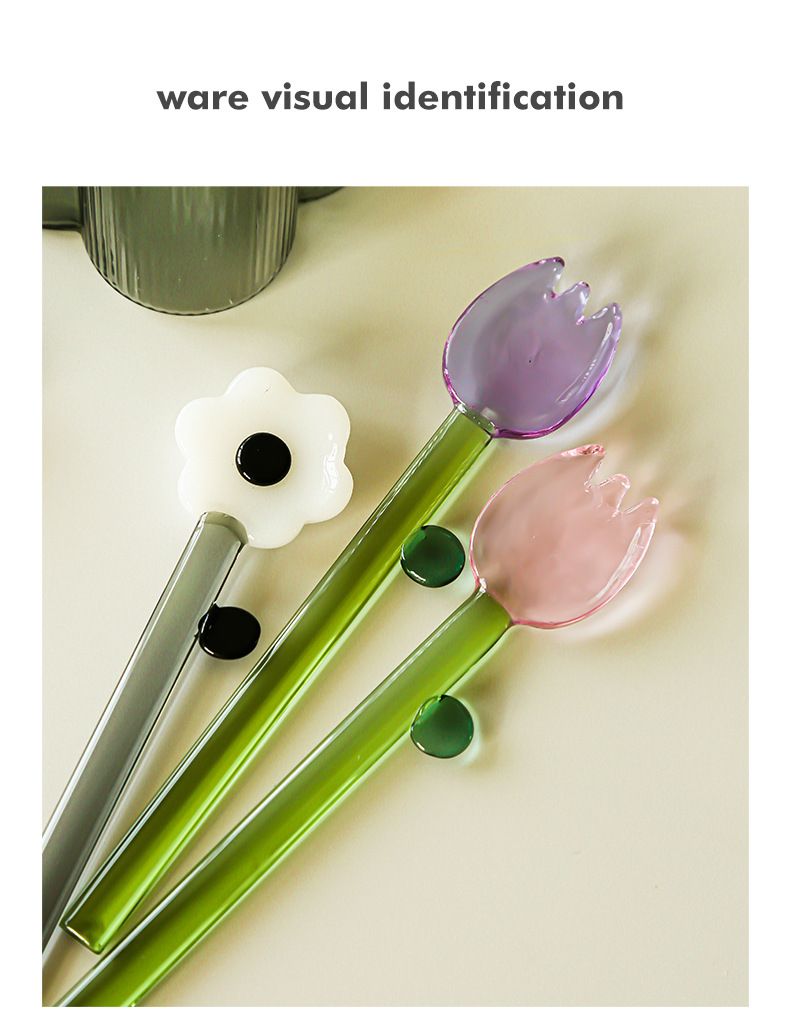 Daily Occasion Glass Material Cute Solid Color Flower Glass Stirring Rod 1 Piece