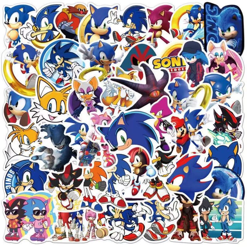 50 Sonic cartoon stickers for luggage, notebooks, waterproof decorative stickers, children's planner graffiti stickers