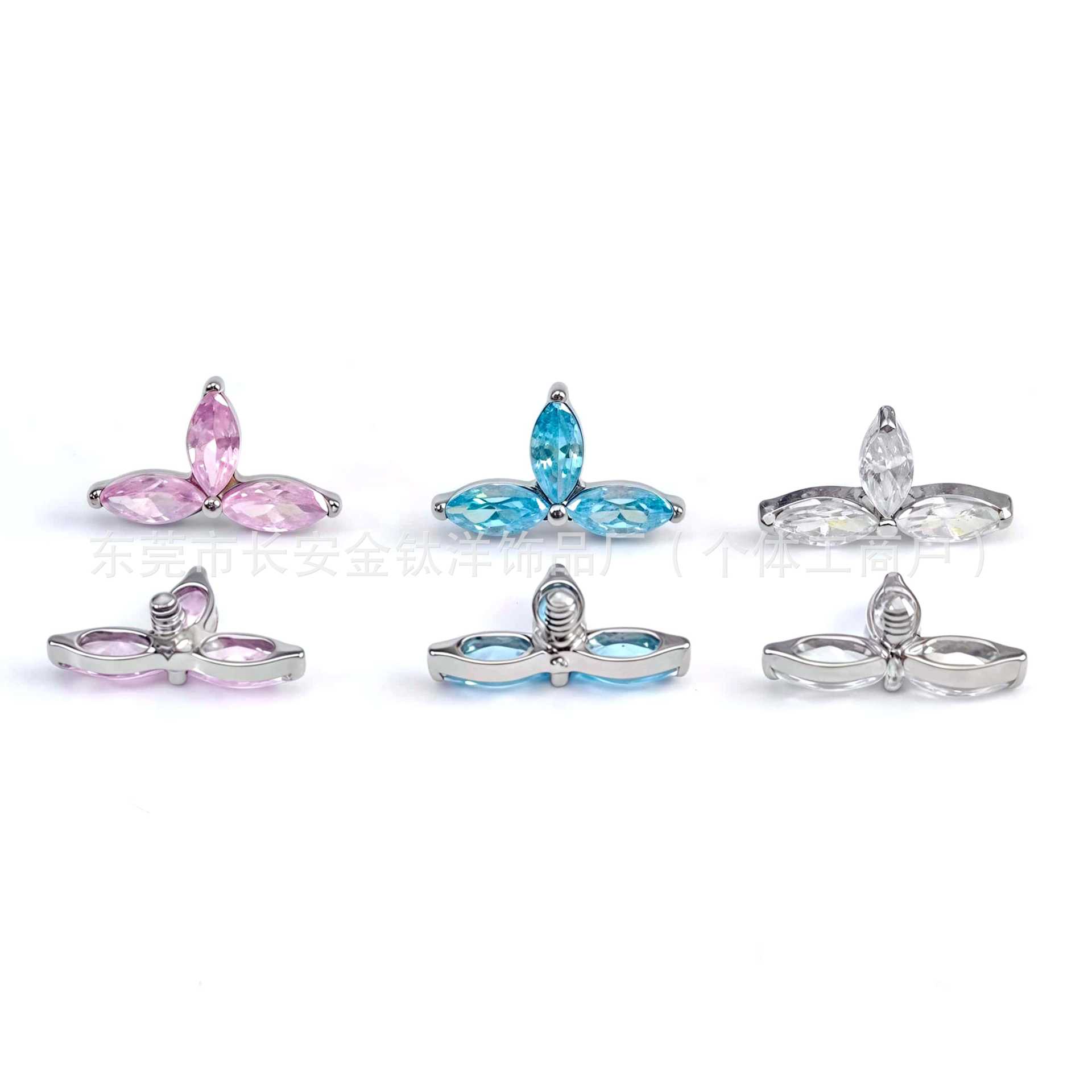 F136 Titanium Clover Earrings Marquise Zircon Ear Bone Nails Cochlear Nails Piercing Jewelry detail image 8