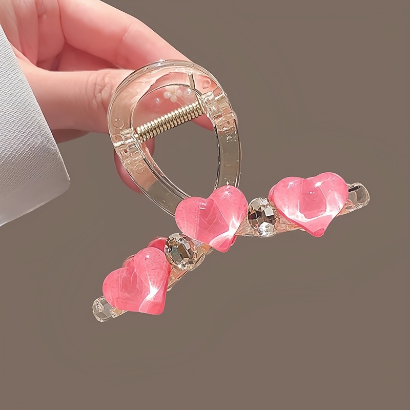 Pink heart-shaped acrylic claw clip, medium size, girly pink hair clip, high-end fashion hair accessory, shark clip hair ornament