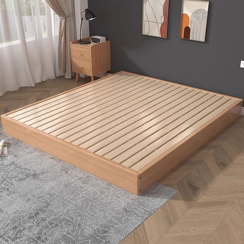 Madera de haya, cama de tatami japonesa, cama de piso, cama de madera maciza, cama sin cabezal de cama, cama doble de pino moderna y simple, cama baja image 3