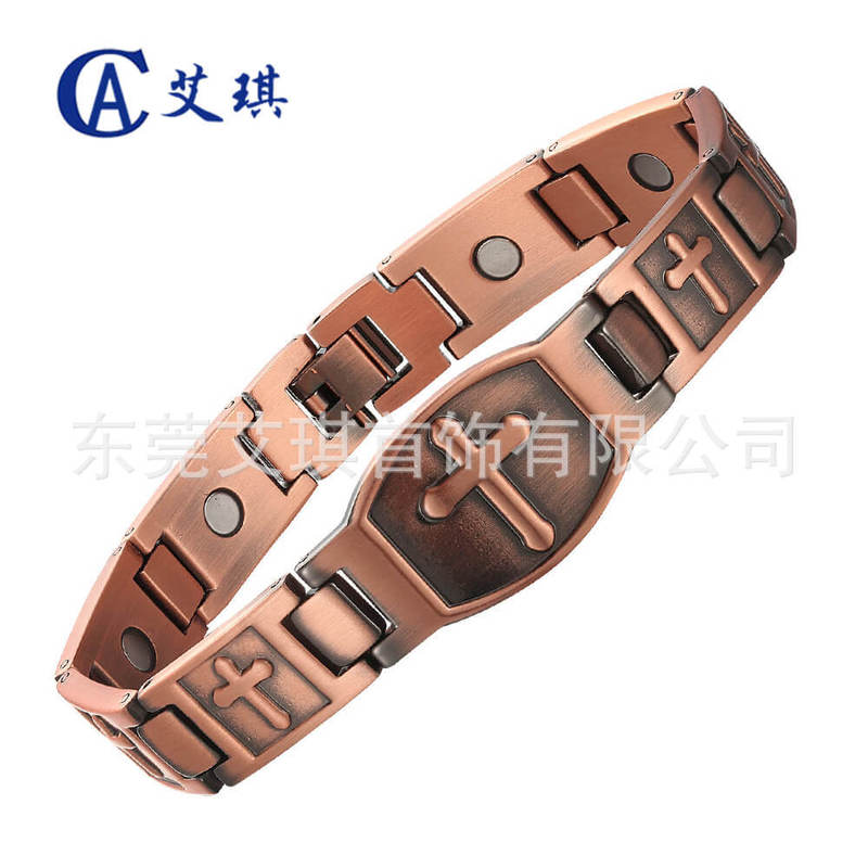 Amazon's Best-Selling Red Copper Bracelet, Retro Fashion Men's Cross Magnetic Therapy Health Magnet Bracelet, Pure Copper Bracelet