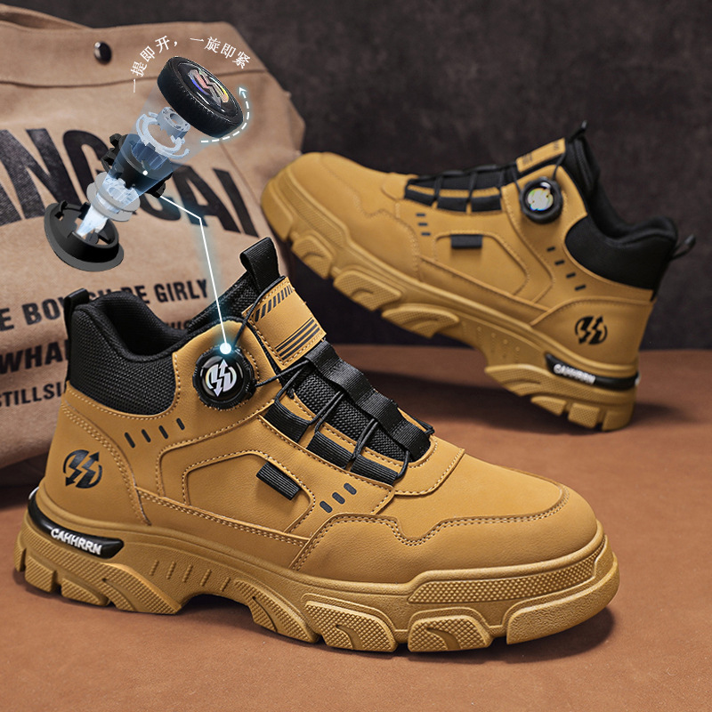 Botón giratorio de moda con pies botas Martin para hombre otoño e invierno nuevo estilo de cuero, alta, alta, alta, alta, deportes casuales, botas de hombre de moda