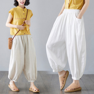 New Artistic Retro Solid Color Women's Skinny Pants Middle-aged Elegant Simple Cotton and Linen Thin Loose Slim Casual Pants