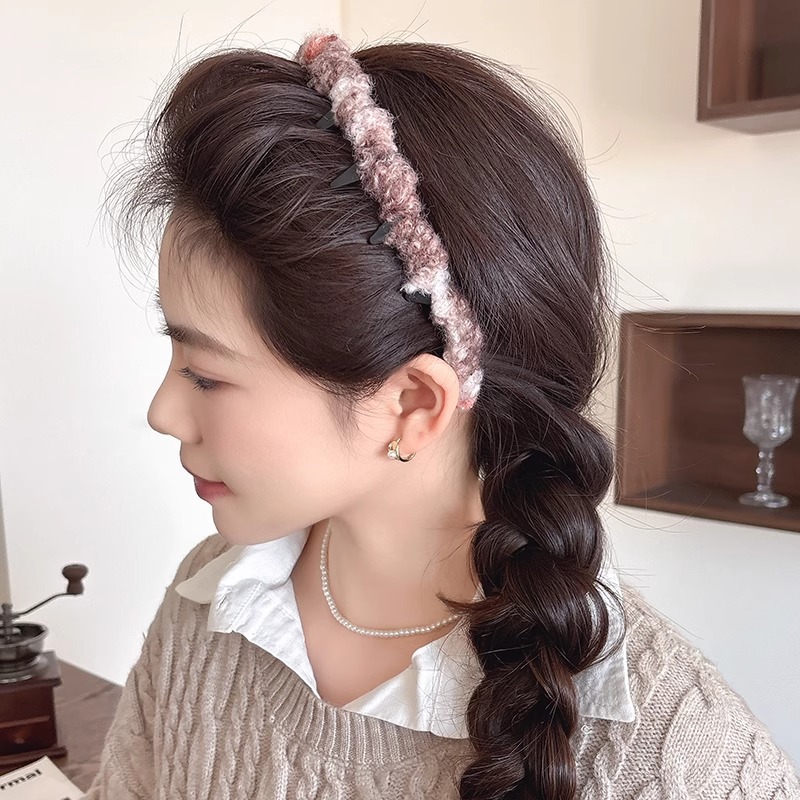 Diadema ondulada de lana de color coreano, accesorios para el cabello de punto esponjoso, diadema superior de cabeza alta para mujer, horquilla para el cabello a presión