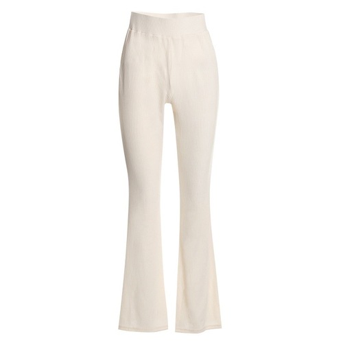 High-waist elastic long pants with a fitted, ribbed, and slightly flared casual design