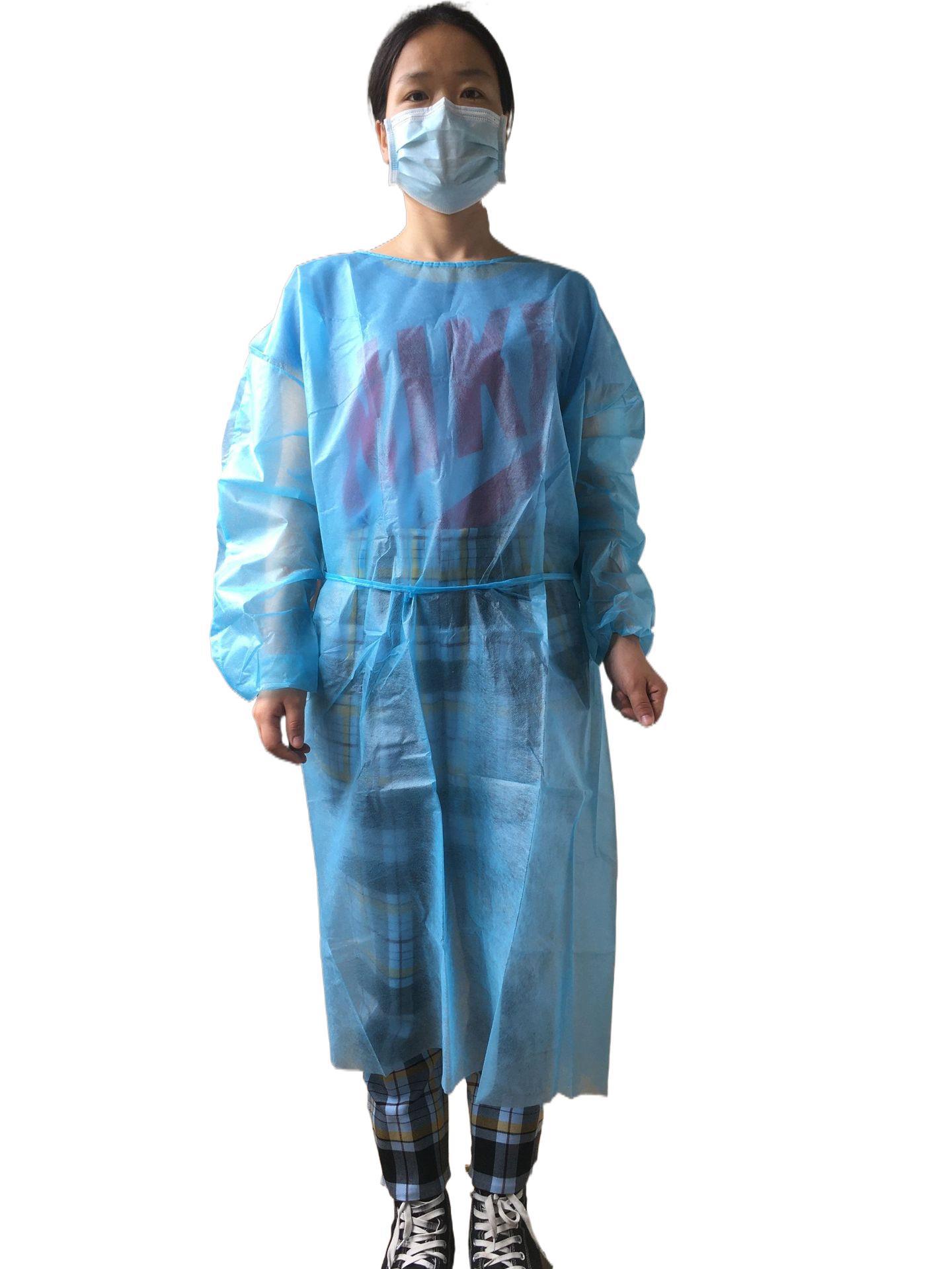 一次性PP纺粘无纺布隔离衣蓝色白色超声波热合SMS手术衣现货