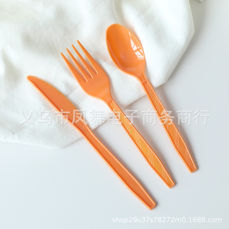 厂家批发热销彩色现货纹路塑料刀叉勺蛋糕叉一次性刀叉勺汤匙调羹|undefined