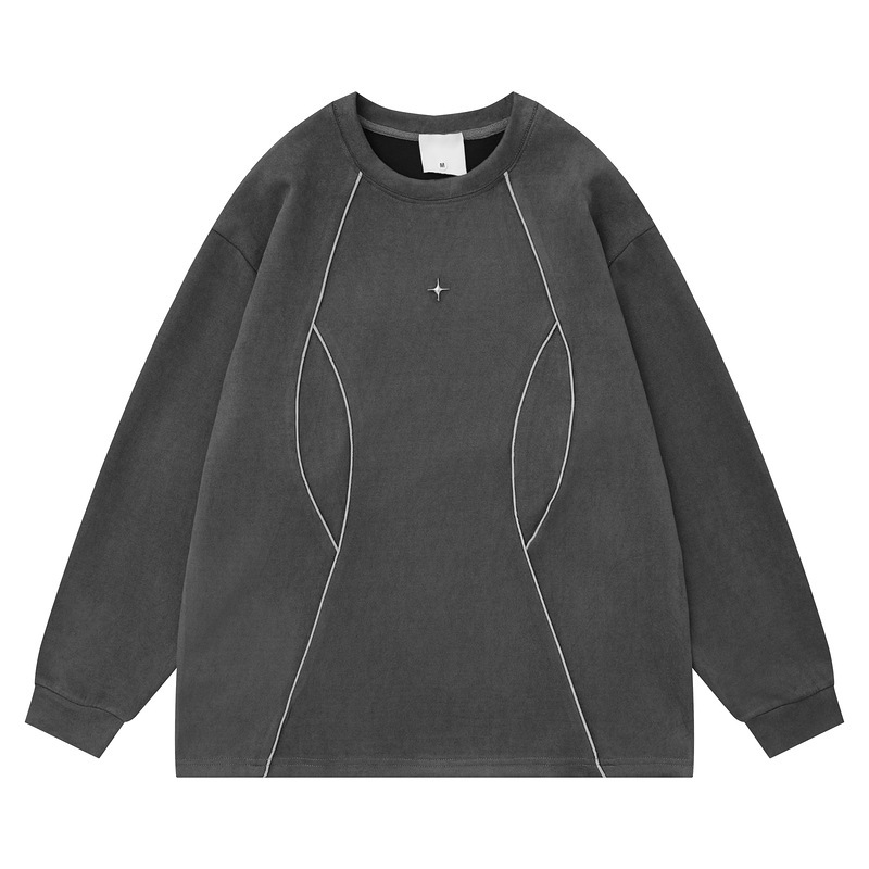 Urban Function Deconstruction Style cityboy Solid Color Reflective Strip Suede Sweat Men's Simple Fashion blockcore