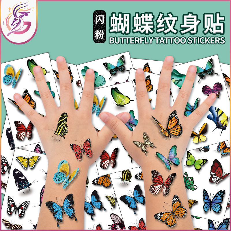 Glitter Butterfly Tattoo Sticker Waterproof and Sweatproof Female 3D Simulation Creative Disposable Temporary Sticker Shining