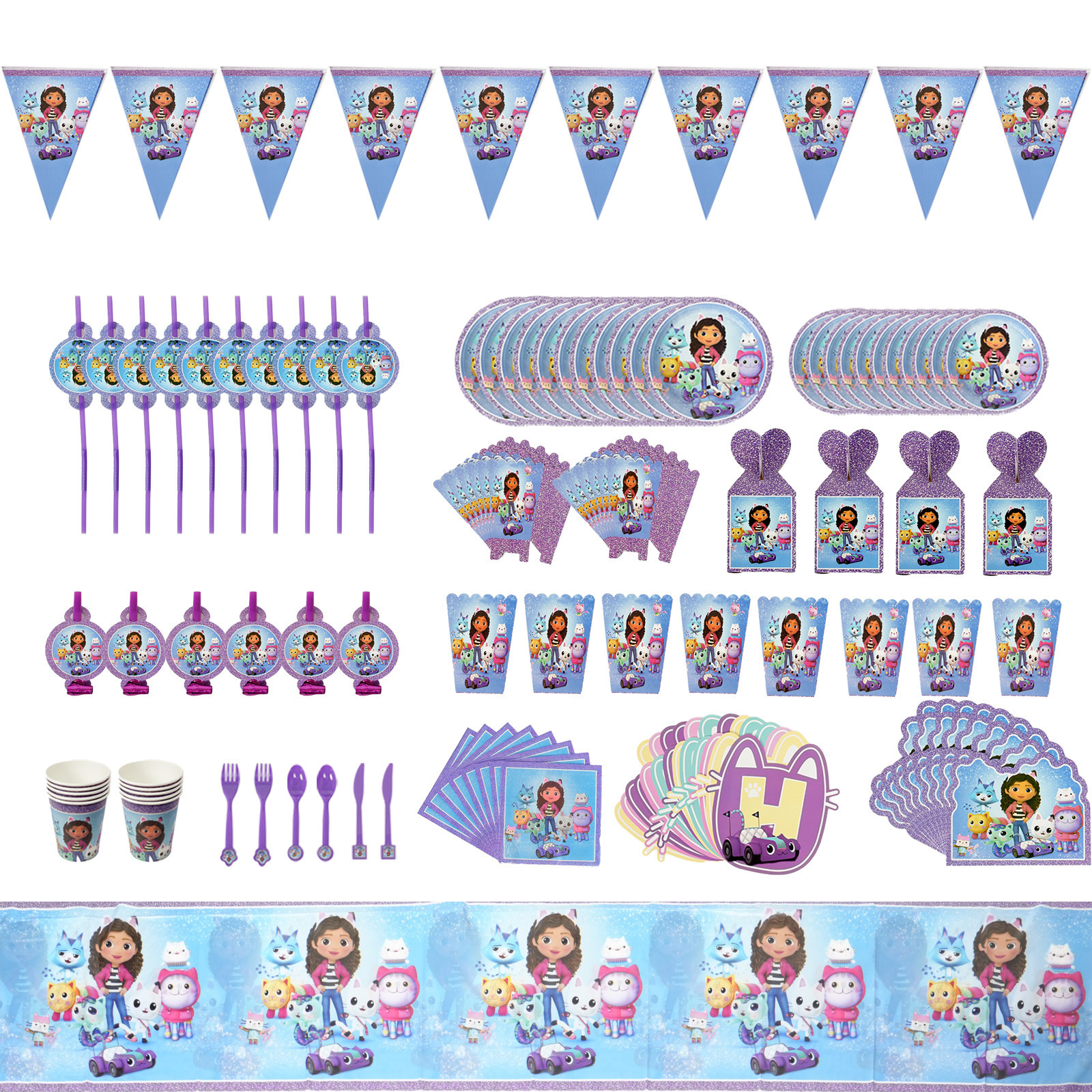 Gaby Doll Holiday Cartoon Party Birthday Party Tableware Flag Balloon Paper Cup Party Venue Decoration Set