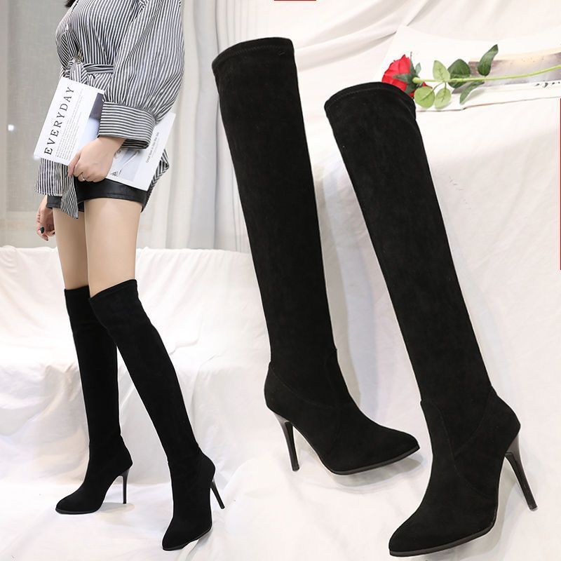 Cat heel stiletto heel pointed high heel shoes thin boots 2023 autumn and winter New black over-the-knee boots Women's thin leg high boots Cat heel stiletto heel pointed high heel shoes thin boots 2023 autumn and winter New black over-the-knee boots Women's thin leg high boots