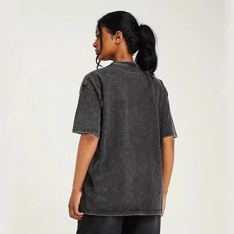 Calle alta americana lavado hace viejo esqueleto impreso camiseta de manga corta hombre y mujer oversize casual caer manga en la parte superior