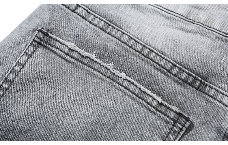 2023 Spring/Summer new solid-color jeans for men, washed light gray distressed pants with frayed edges, American straight-leg pants pic 32