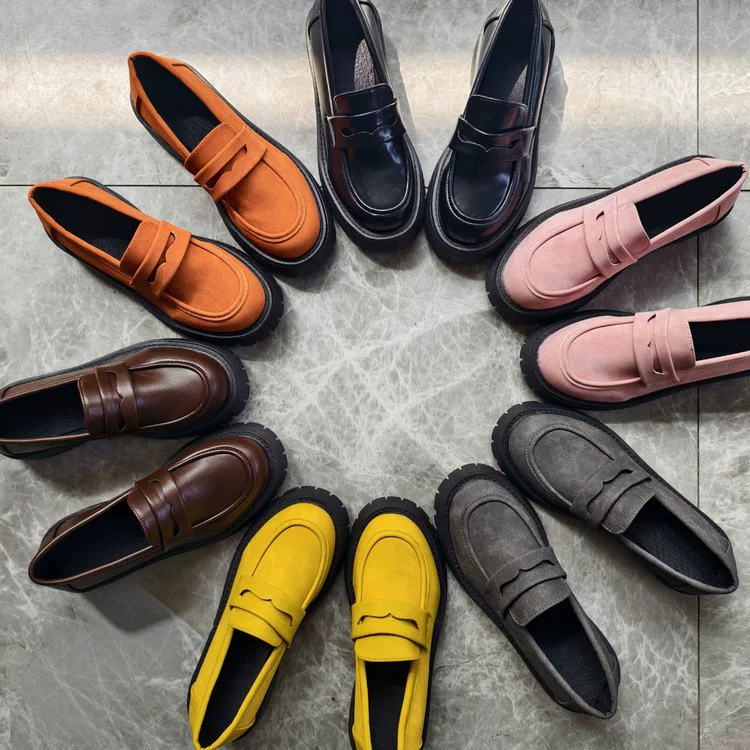 Весенние трансграничные лоферы большого размера 2024, удобные и повседневные, песчаные женские туфли в британском стиле, толстые каблуки, толстая подошва, ноги в стиле ретро.