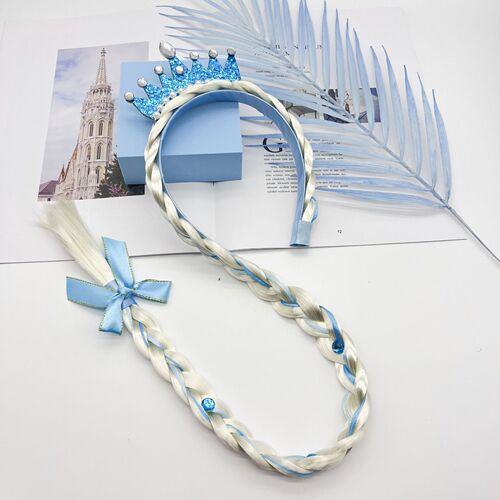 Ice and Snow Queen Crown Headpiece Children Wig Headband Little Girl Headpiece Elsa Princess Wig Braided Headband